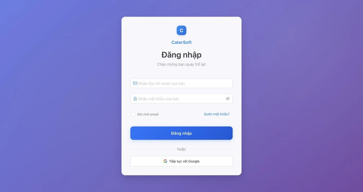 Nhập email → chuyển sang ô mật khẩu → bấm Đăng nhập.